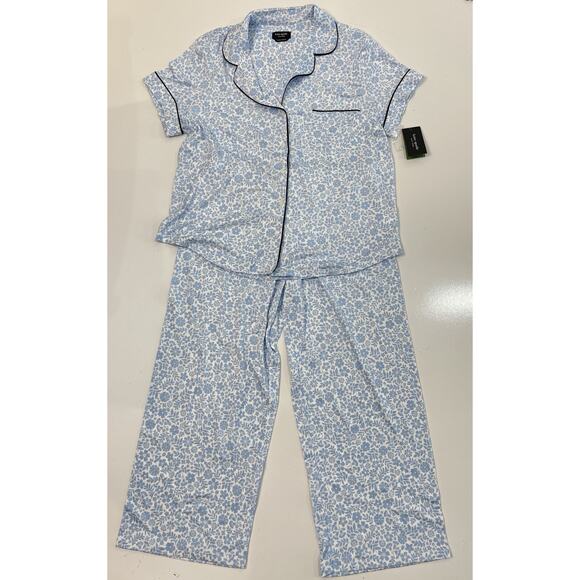 Kate Spade New York Crop Pajama Set Womens L Blue NWT